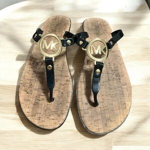 Michael Kors Black and Gold Logo Sandals 7 M